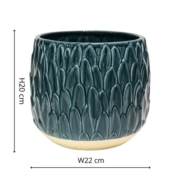Leaf Embossed Plant Pot - Teal