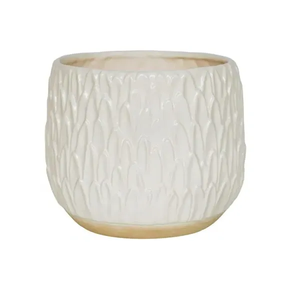 Leaf Embossed Plant Pot - White