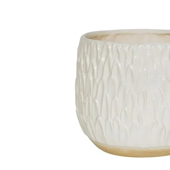 Leaf Embossed Plant Pot - White