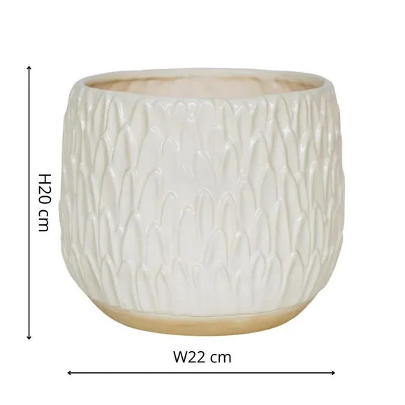 Leaf Embossed Plant Pot - White