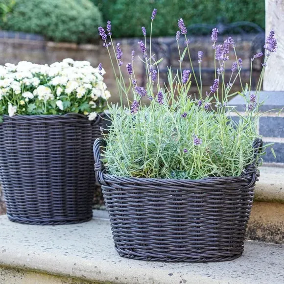 Lined Basket Plant Pot - Dark Wood, Polyrattan image