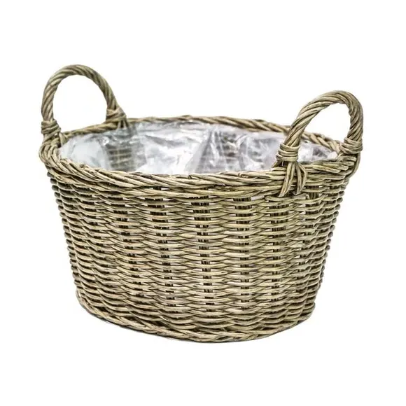 Lined Basket Plant Pot - Natural, Polyrattan