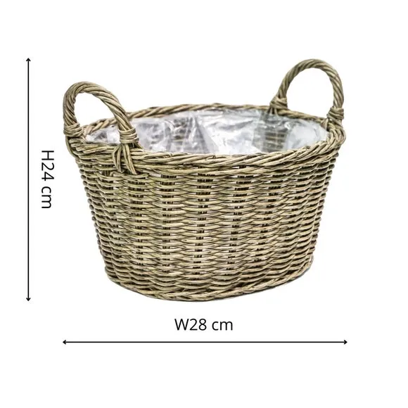 Lined Basket Plant Pot - Natural, Polyrattan