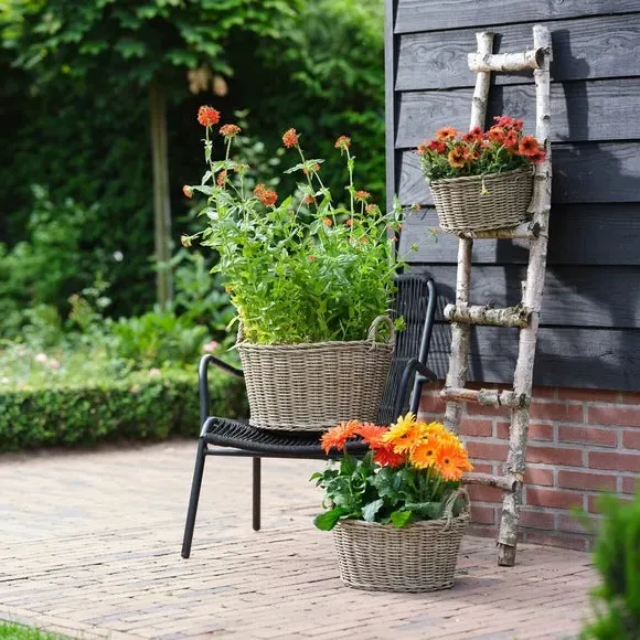 Lined Basket Plant Pot - Natural, Polyrattan