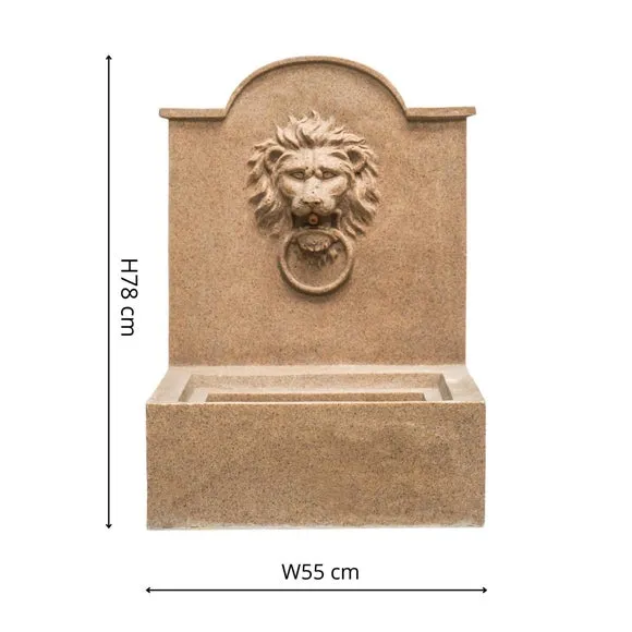 Lion Head Water Feature with LED - Sandstone