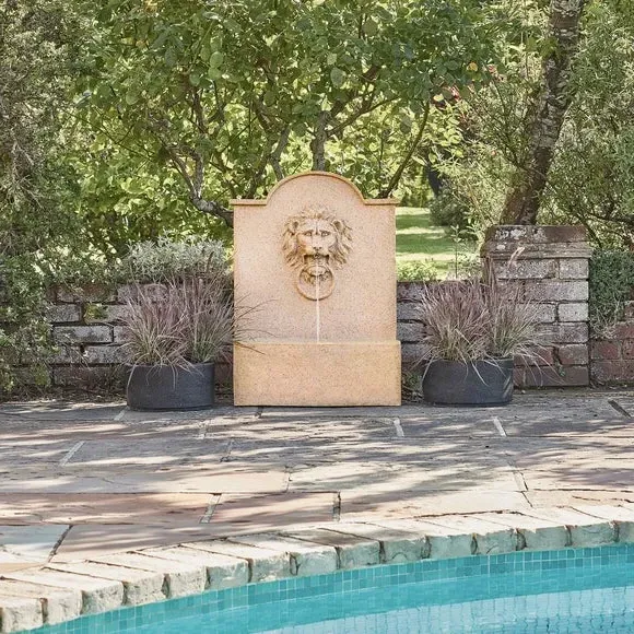 Lion Head Water Feature with LED - Sandstone image