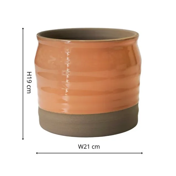 Lipped Plant Pot with Ripple Design - Peach, Ceramic
