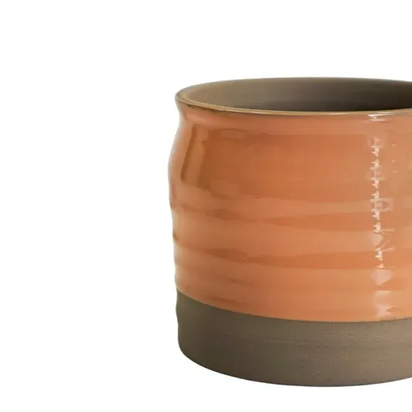 Lipped Plant Pot with Ripple Design - Peach, Ceramic