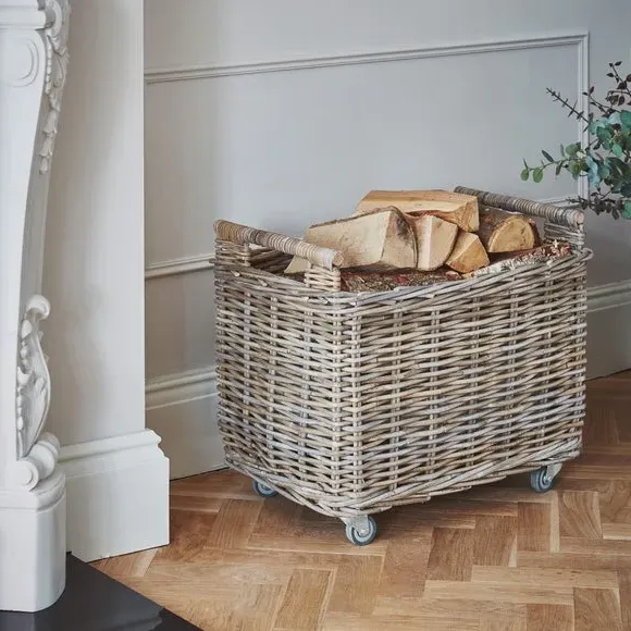 Log Cart with Wheels - Natural, Rattan