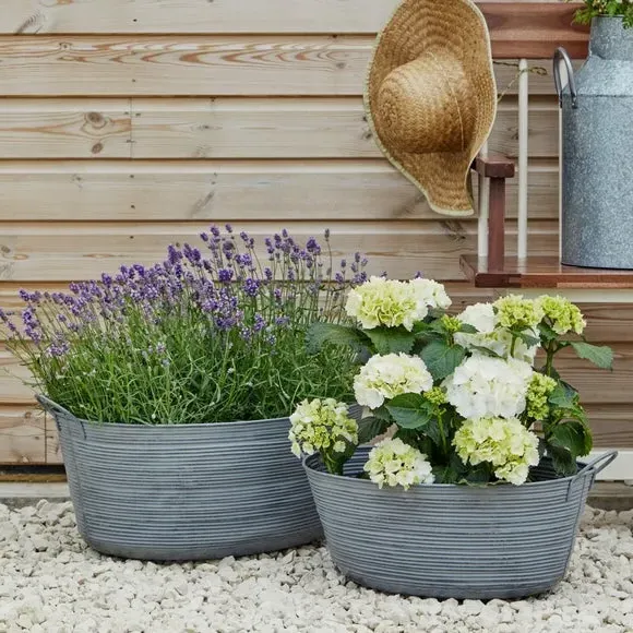 Oval Plant Pot with Handles - Grey, Iron