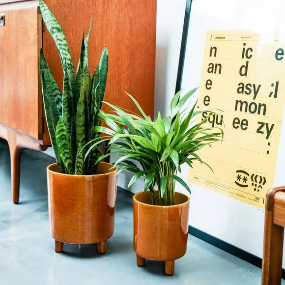 Plant Pot with Feet - Mustard, Ceramic