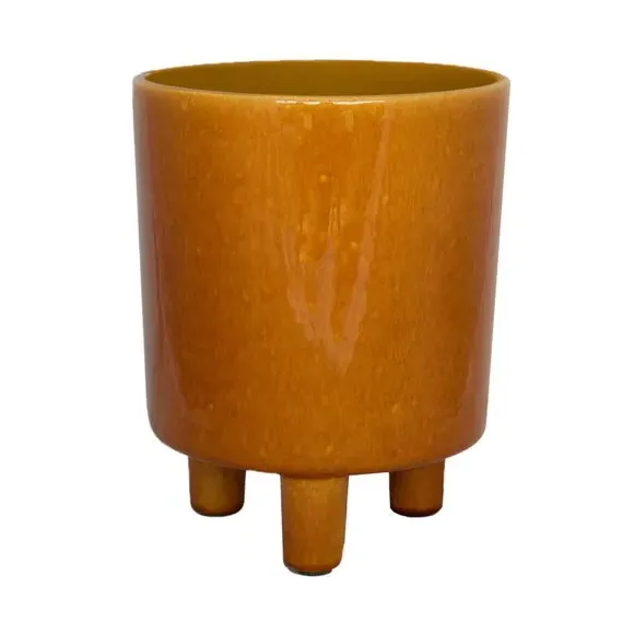 Plant Pot with Feet - Mustard, Ceramic