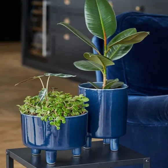 Plant Pot with Feet - Navy, Ceramic