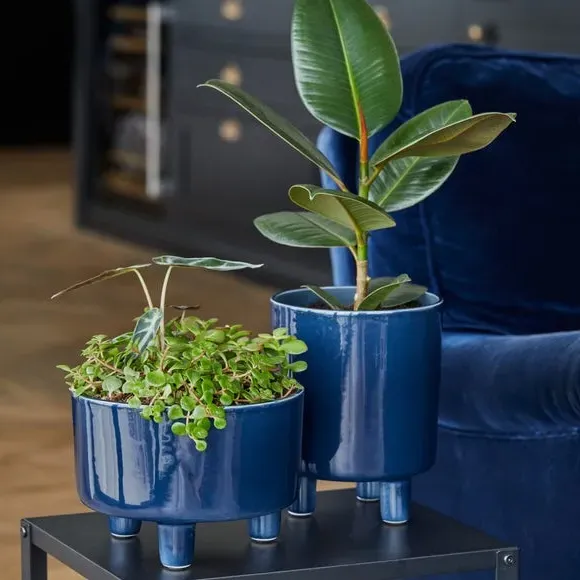 Plant Pot with Feet - Navy, Ceramic