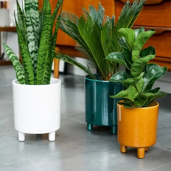 Plant Pot with Feet - White, Ceramic
