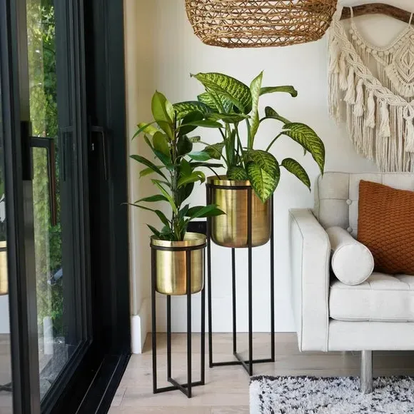 Plant Pot with Stand - Gold, Metal image