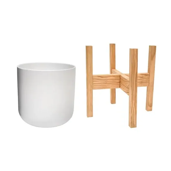 Plant Pot with Stand - White