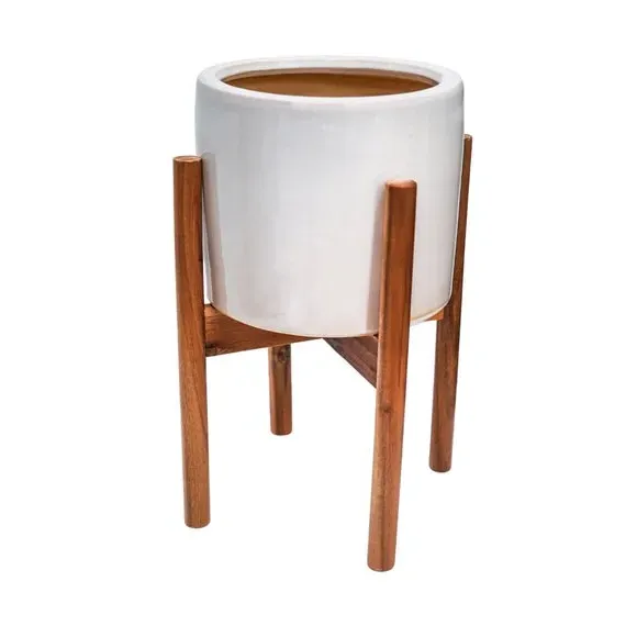 Plant Pot with Stand - White, Ceramic