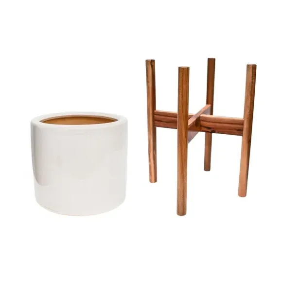 Plant Pot with Stand - White, Ceramic