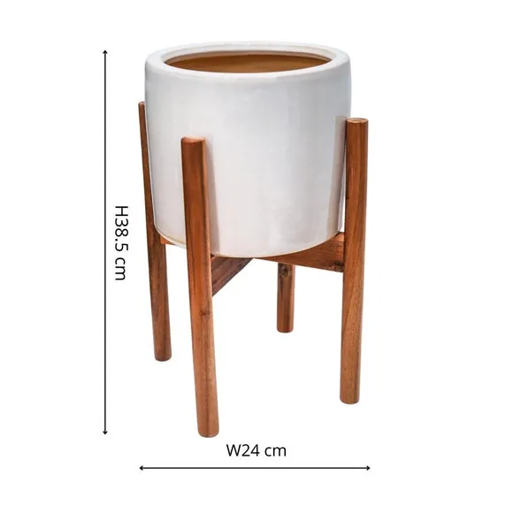 Plant Pot with Stand - White, Ceramic