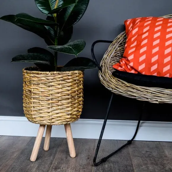 Plant Pot with Tripod Legs - Natural, Water Hyacinth