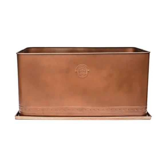 Rectangle Outdoor Planter with Tray - Copper