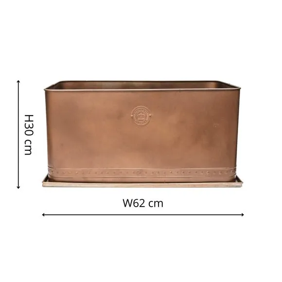 Rectangle Outdoor Planter with Tray - Copper