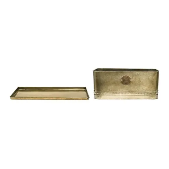 Rectangle Trough Planter with Base - Brass