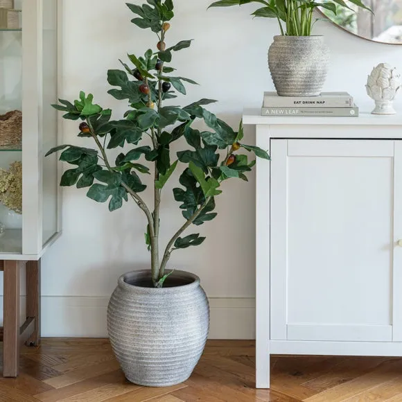 Ribbed Plant Pot with Textured Design - Grey, Ceramic image
