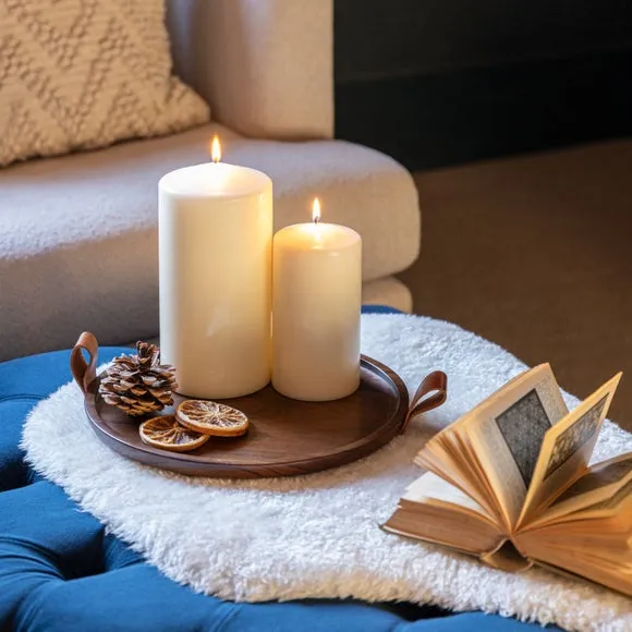 Round Candle Tray with Handles - Wood, Acacia image