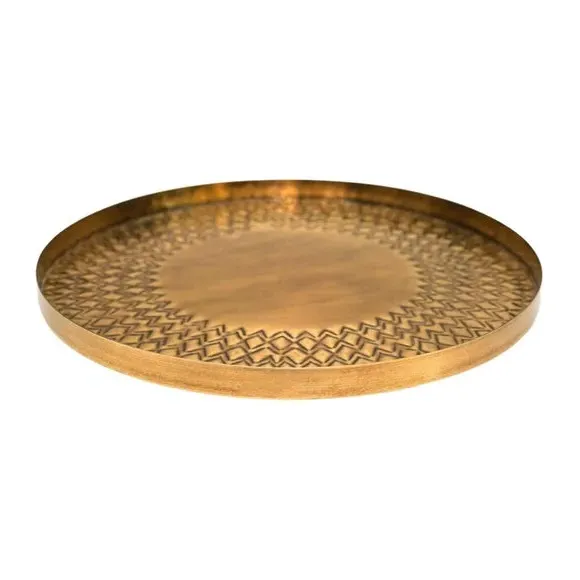 Round Decorative Tray Embossed - Gold, Steel