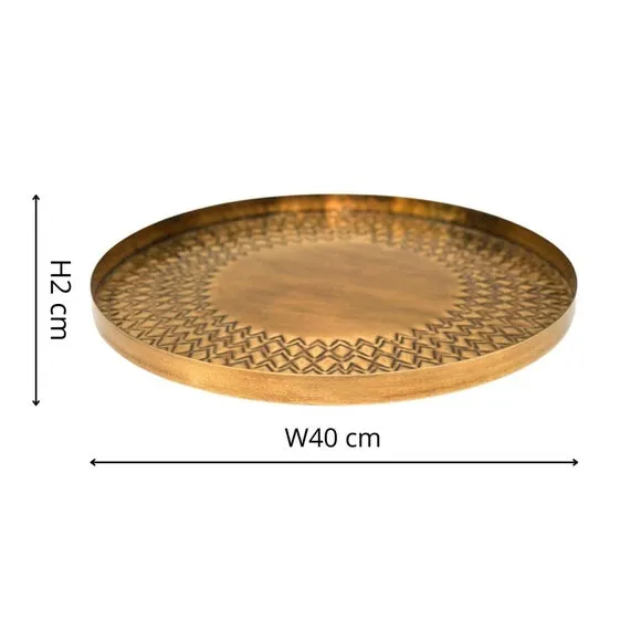 Round Decorative Tray Embossed - Gold, Steel