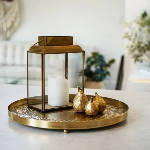Round Decorative Tray Embossed - Gold, Steel image