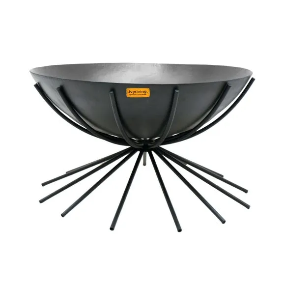 Round Fire Pit with Tapered Legs - Black, Metal