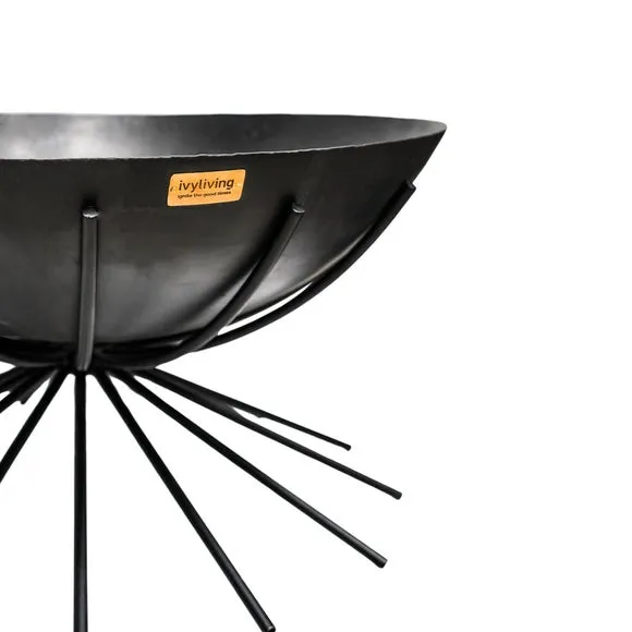 Round Fire Pit with Tapered Legs - Black, Metal