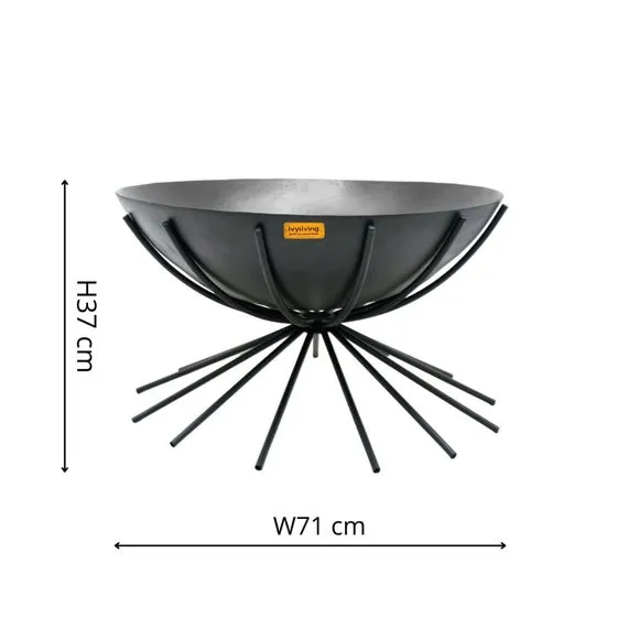 Round Fire Pit with Tapered Legs - Black, Metal