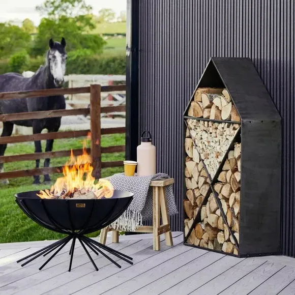 Round Fire Pit with Tapered Legs - Black, Metal image