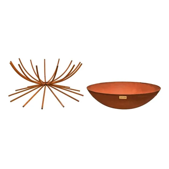 Round Fire Pit with Tapered Legs - Rust, Metal