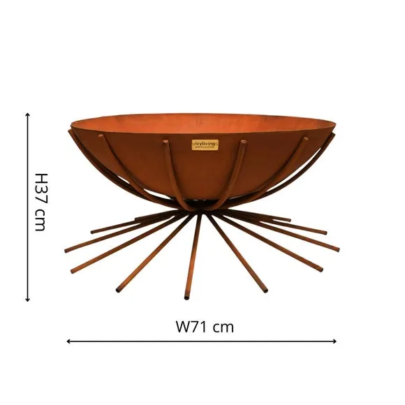Round Fire Pit with Tapered Legs - Rust, Metal