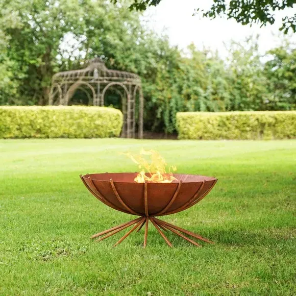 Round Fire Pit with Tapered Legs - Rust, Metal