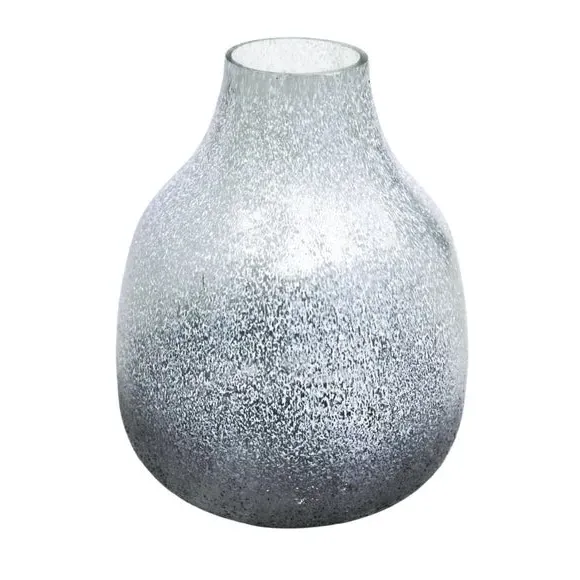 Round Glass Vase with Frosted Finish - Blue image