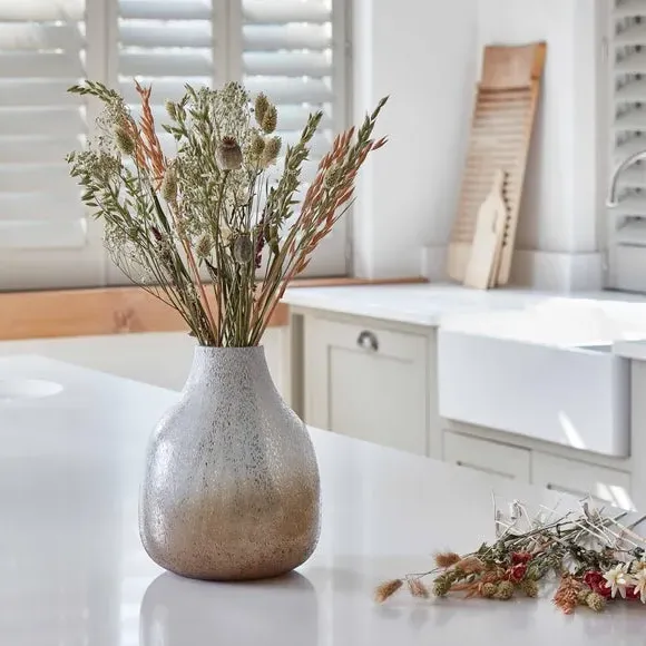 Round Glass Vase with Frosted Finish - Gold