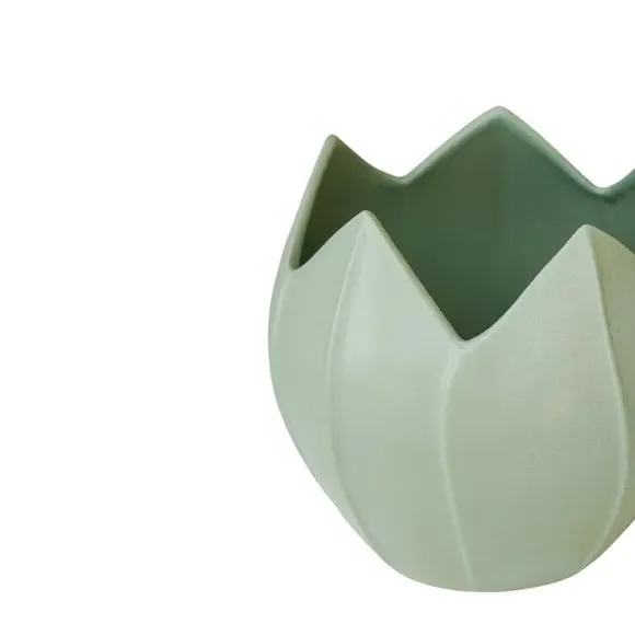 Round Plant Pot with Leaf Design - Green