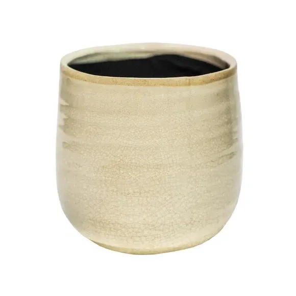 Round Plant Pot with Rustic Finish - Ivory