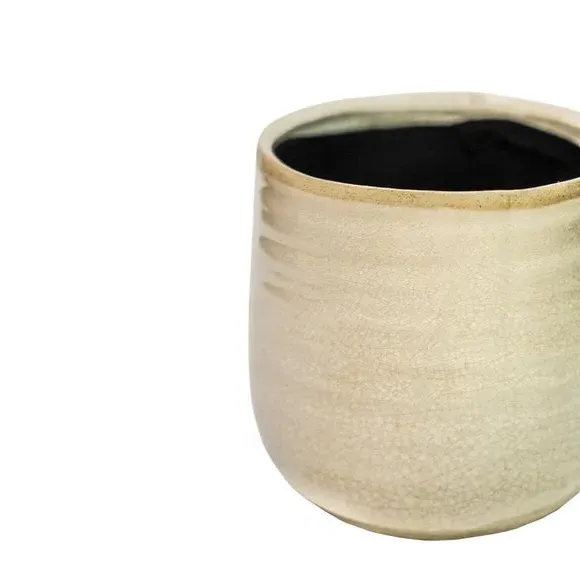 Round Plant Pot with Rustic Finish - Ivory