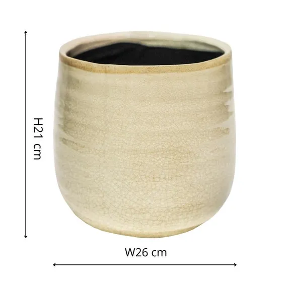 Round Plant Pot with Rustic Finish - Ivory