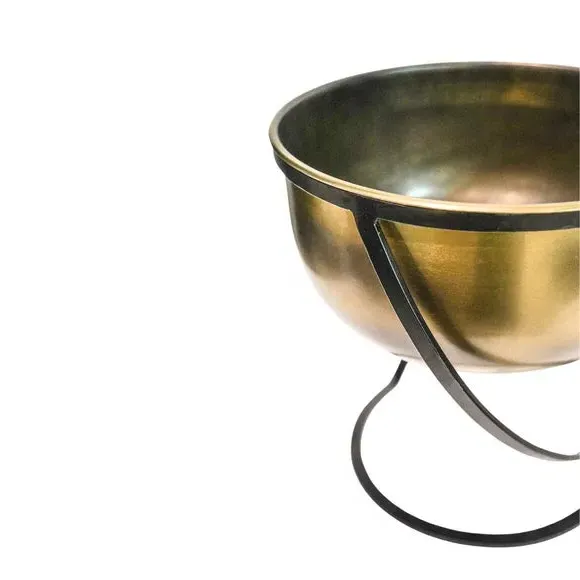 Round Plant Pot with Stand - Brass, Metal
