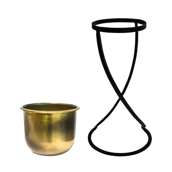 Round Plant Pot with Stand - Brass, Metal