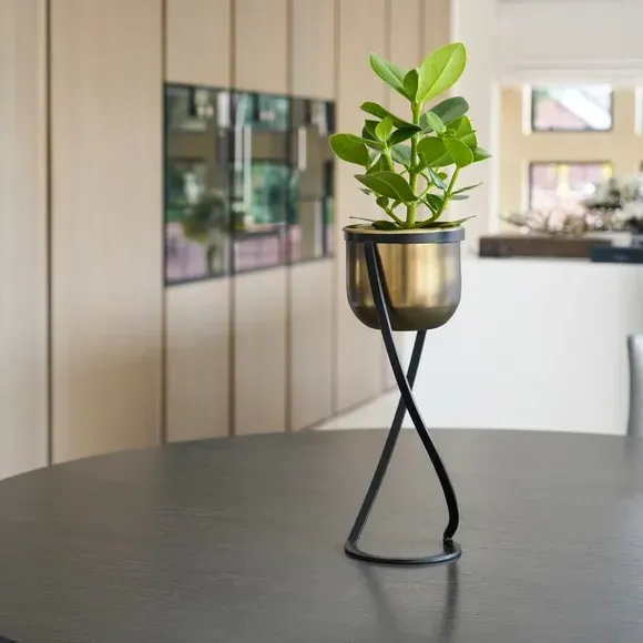 Round Plant Pot with Stand - Brass, Metal image