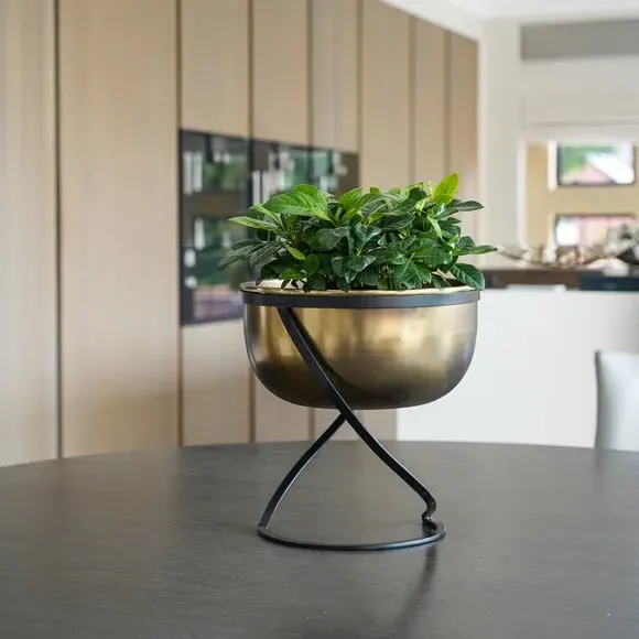 Round Plant Pot with Stand - Brass, Metal image